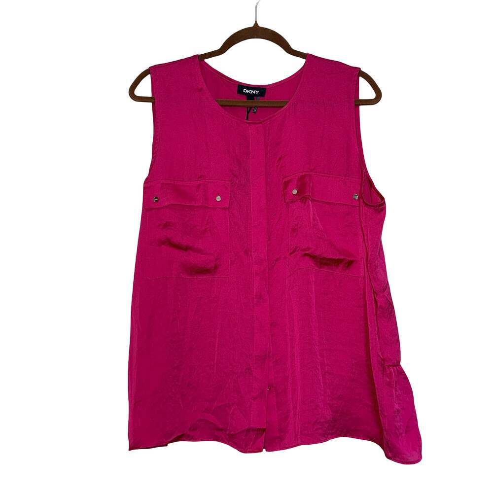 New DKNY Sleeveless Peplum Blouse Hot Pink Size XL
